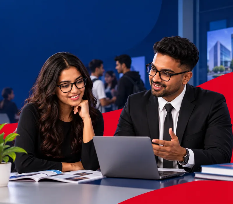 A student and an APIIT counsellor going through study options on a laptop