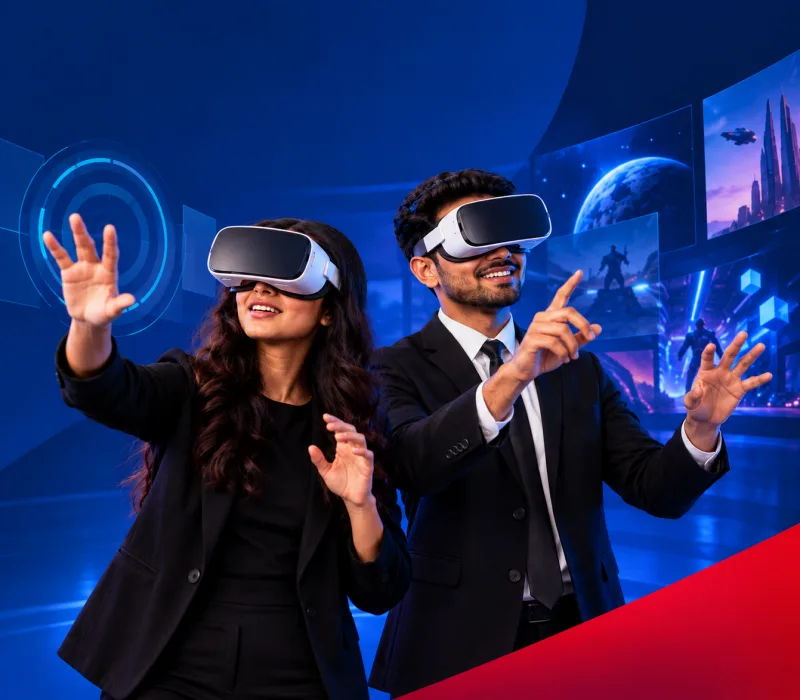 Two students trying VR headsets at the APIIT Open Day VR Zone